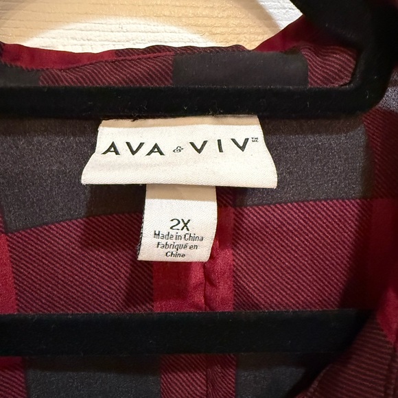 Ava & Viv Women's Red and Black Plaid Chiffon Shirt - 2x - EUC - Picture 2 of 4
